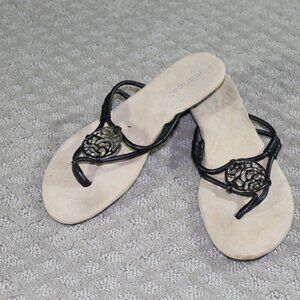 Women's 8M Maripe Black Wedge Sandal with Silver Metal Embellishment